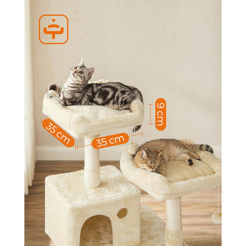 Rootz Cat Scratching Post - Cat Tree - Cat Furniture - Stable Base Plate - Sisal Poles - Plush Cover - Cozy Cat House - Viewing Platforms - Hammock - Medium Size - Staircase Design - Beige - MDF, Plush, Sisal - 55cm x 45cm x 143cm