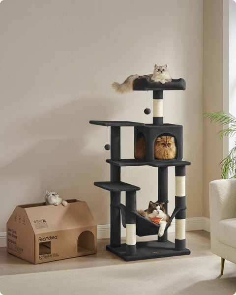Rootz Cat Scratching Post - Cat Tree - Cat Playground - Chipboard Plush Sisal - 55cm x 45cm x 143cm