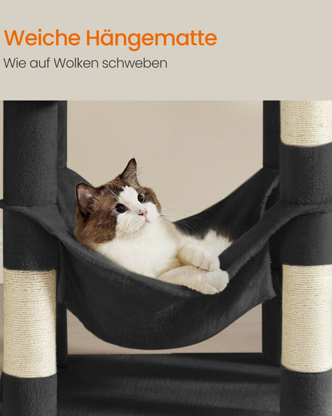 Rootz Cat Scratching Post - Cat Tree - Cat Playground - Chipboard Plush Sisal - 55cm x 45cm x 143cm