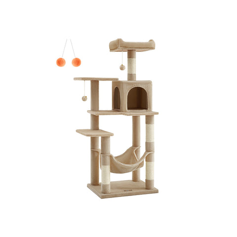 Rootz Scratching Post Cat Tree - Cat Scratcher - Cat Tower - Chipboard - Plush - Sisal - 55cm x 45cm x 143cm - Ideal for 4 Cats - 40kg Capacity