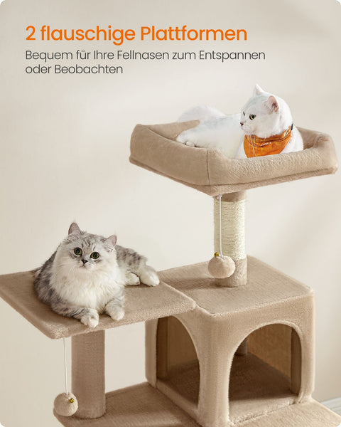 Rootz Scratching Post Cat Tree - Cat Scratcher - Cat Tower - Chipboard - Plush - Sisal - 55cm x 45cm x 143cm - Ideal for 4 Cats - 40kg Capacity