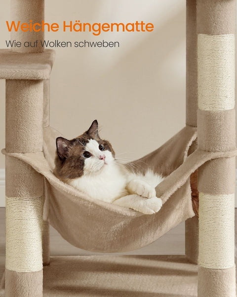 Rootz Scratching Post Cat Tree - Cat Scratcher - Cat Tower - Chipboard - Plush - Sisal - 55cm x 45cm x 143cm - Ideal for 4 Cats - 40kg Capacity