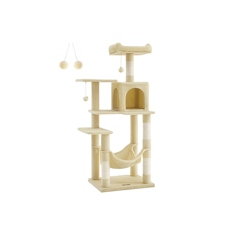Rootz Cat Scratching Post - Cat Tree - Cat Condo - Chipboard - Plush - Sisal Scratcher - 55cm x 45cm x 143cm - Beige - 13kg - 40kg Capacity