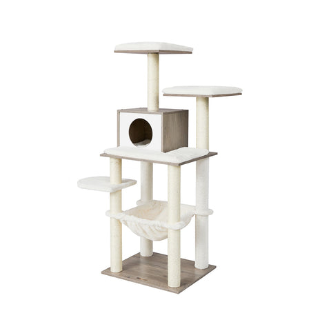 Rootz Greige Scratching Post - Cat Tree - Cat Scratcher - High-Quality Materials - Stability - Safety - Longevity - 55cm x 45cm x 138cm