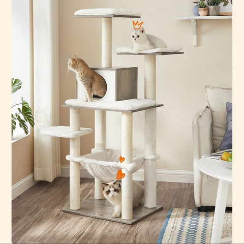Rootz Greige Scratching Post - Cat Tree - Cat Scratcher - High-Quality Materials - Stability - Safety - Longevity - 55cm x 45cm x 138cm