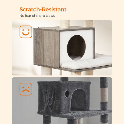 Rootz Greige Scratching Post - Cat Tree - Cat Scratcher - High-Quality Materials - Stability - Safety - Longevity - 55cm x 45cm x 138cm