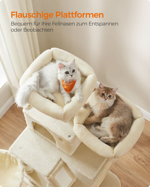 Rootz Large Scratching Post - Cat Tree - Climbing Tower - Chipboard Construction - Plush Cover - 55cm x 45cm x 168cm