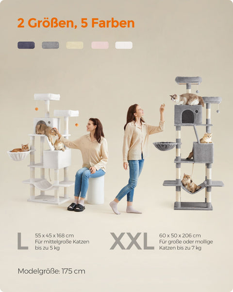 Rootz Large Scratching Post - Cat Tree - Climbing Tower - Chipboard Construction - Plush Cover - 55cm x 45cm x 168cm