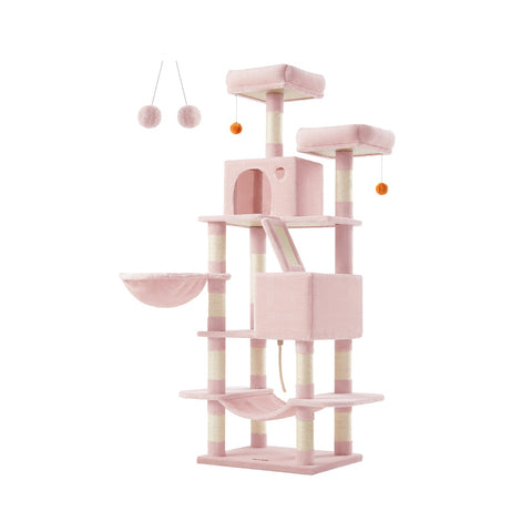 Rootz Scratching Post - Cat Tree - Scratcher - Chipboard Plush - Sisal - Large 55cm x 45cm x 168cm - 18.4kg - Max 65kg - Pastel Pink