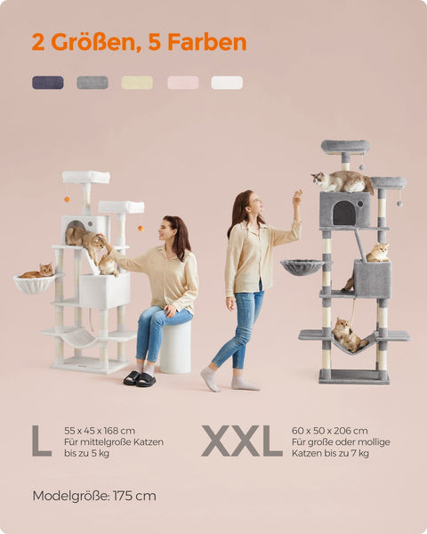 Rootz Pastel Pink Cat Scratching Post - Cat Tree - Cat Climber - Chipboard Plush Sisal - 65kg Load Capacity - 55cm x 45cm x 168cm