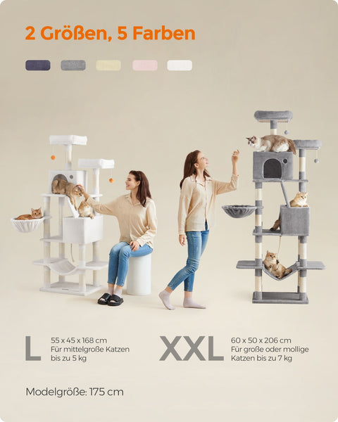 Rootz Scratching Post - Cat Tree - Cat Tower - Chipboard - Plush - Sisal - 55cm x 45cm x 168cm - Cream White - 18.4kg - Max Load 65kg