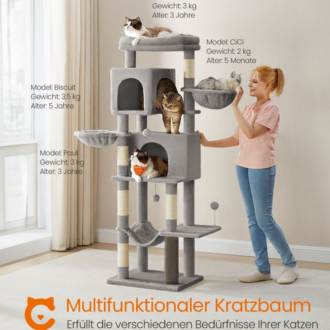 Rootz Dove Gray Cat Scratching Post - Scratcher Tree - Sisal Rope - Chipboard - 57cm x 45cm x 175cm