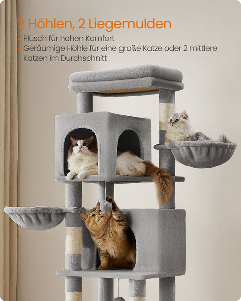 Rootz Dove Gray Cat Scratching Post - Scratcher Tree - Sisal Rope - Chipboard - 57cm x 45cm x 175cm