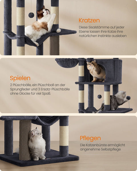 Rootz Cat Scratching Post - Cat Tree - Feline Furniture - 3 Tier - Chipboard - Plush - Sisal - 57cm x 45cm x 175cm