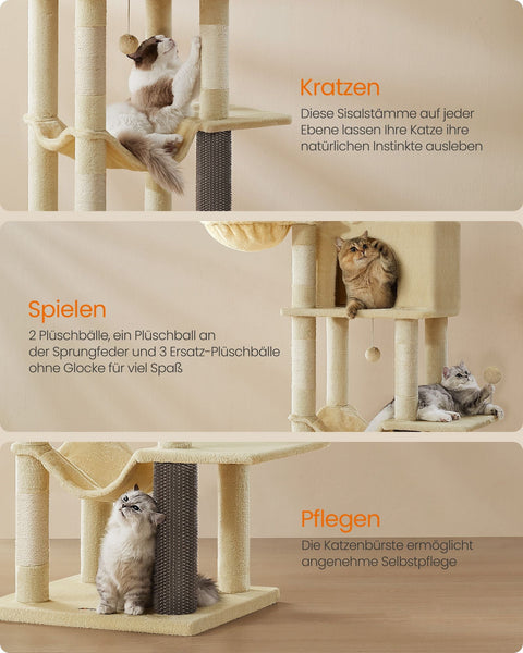 Rootz Cat Scratching Post - Kitty Tree - Scratcher - Chipboard - Plush - Sisal - 57cm x 45cm x 175cm
