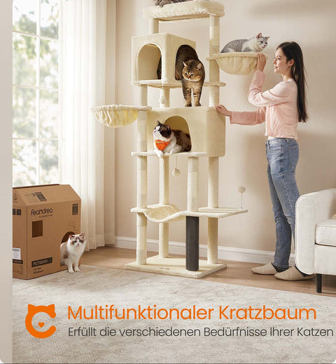 Rootz Cat Tree Tower - Scratching Post - Kitty Condos - Sisal Rope - 190.7cm High - 59cm x 48cm x 190.7cm - Durable and Stylish Design