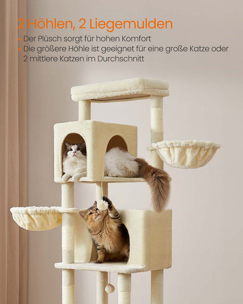 Rootz Cat Tree Tower - Scratching Post - Kitty Condos - Sisal Rope - 190.7cm High - 59cm x 48cm x 190.7cm - Durable and Stylish Design