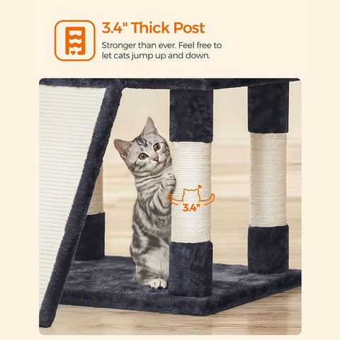 Rootz Cat Scratching Post - Climbing Tower - Sisal Scratcher - Two Cozy Caves - Chipboard - 60cm x 55cm x 172cm