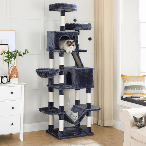 Rootz Cat Scratching Post Tree - Cat Furniture - Tall Scratching Tower - Multi-level Playground - Sisal Poles - 60cm x 50cm x 206cm