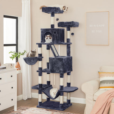 Rootz Cat Scratching Post Tree - Cat Furniture - Tall Scratching Tower - Multi-level Playground - Sisal Poles - 60cm x 50cm x 206cm