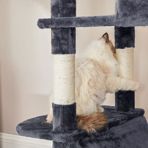 Rootz Cat Scratching Post Tree - Cat Furniture - Tall Scratching Tower - Multi-level Playground - Sisal Poles - 60cm x 50cm x 206cm