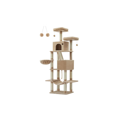 Rootz Large Scratching Post - Cat Tree - Multi-level Scratcher - Chipboard Plush Sisal - 60cm x 50cm x 206cm