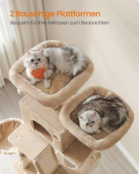 Rootz Large Scratching Post - Cat Tree - Multi-level Scratcher - Chipboard Plush Sisal - 60cm x 50cm x 206cm
