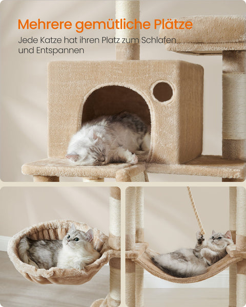 Rootz Large Scratching Post - Cat Tree - Multi-level Scratcher - Chipboard Plush Sisal - 60cm x 50cm x 206cm