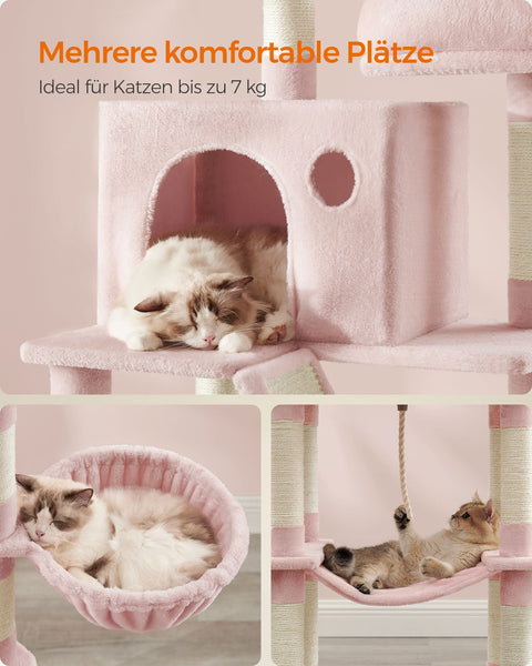 Rootz Cat Scratching Post Tower - Cat Tree - Activity Centre - Chipboard & Plush - 60cm x 50cm x 206cm - Prevents Tipping - 23.5kg
