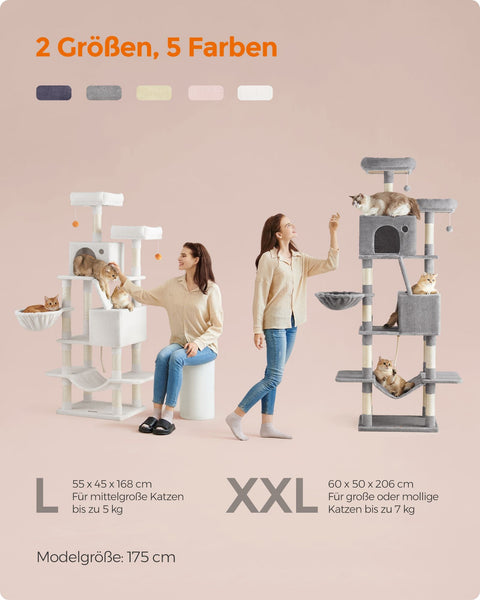 Rootz Cat Scratching Post - Scratcher - Climbing Tree - Chipboard Plush - 60cm x 50cm x 206cm - Large Cat Tower - Pastel Pink - 23.5kg