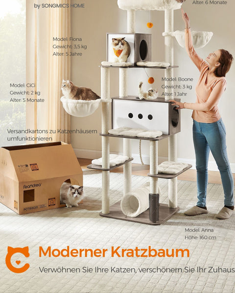 Rootz Scratching Post - Cat Tree - Scratcher - Chipboard - Plush - Sisal - Sturdy Construction - Easy Assembly - Anti-Tip Design - 60cm x 60cm x 197cm