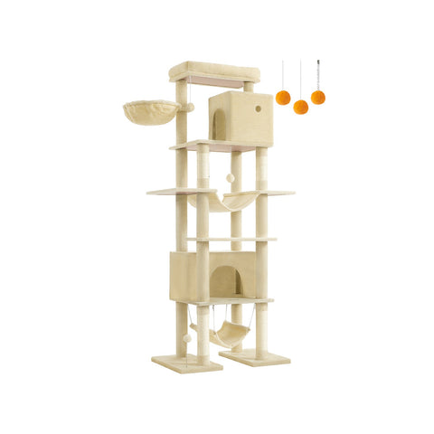 Rootz Large Cat Tree - Cat Scratching Post - Plush Pet Tower - 201cm High with Platform - Brown - 78cm x 48cm x 201cm