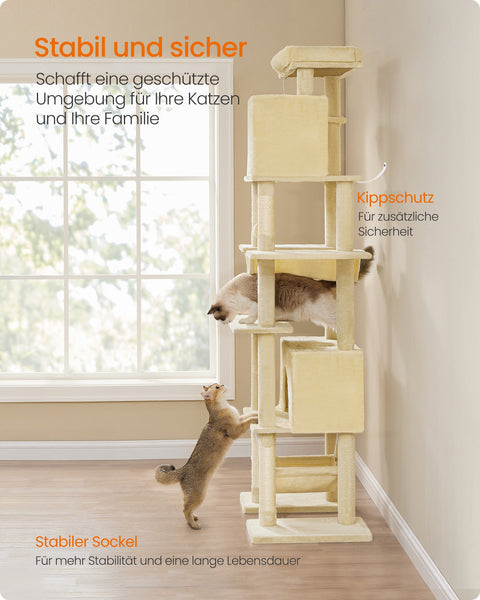 Rootz Large Cat Tree - Cat Scratching Post - Plush Pet Tower - 201cm High with Platform - Brown - 78cm x 48cm x 201cm