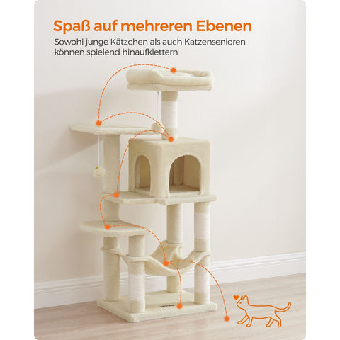 Rootz Cat Scratching Post - Cat Tree - Cat Climbing Frame - Chipboard Construction - Plush Covering - Sisal Rope - 45cm x 35cm x 112cm