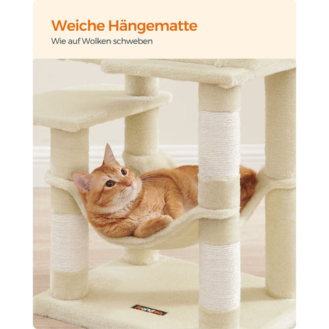 Rootz Cat Scratching Post - Cat Tree - Cat Climbing Frame - Chipboard Construction - Plush Covering - Sisal Rope - 45cm x 35cm x 112cm