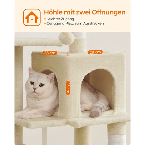 Rootz Cat Scratching Post - Cat Tree - Cat Climbing Frame - Chipboard Construction - Plush Covering - Sisal Rope - 45cm x 35cm x 112cm