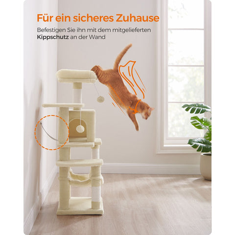 Rootz Cat Scratching Post - Cat Tree - Cat Climbing Frame - Chipboard Construction - Plush Covering - Sisal Rope - 45cm x 35cm x 112cm