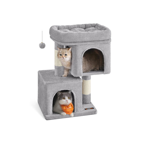 Rootz Cat Scratching Post - Cat Tree - Scratcher - Chipboard - Plush - Sisal - Prevents Tipping - Easy Assembly - Light Gray - 40cm x 30cm x 67cm