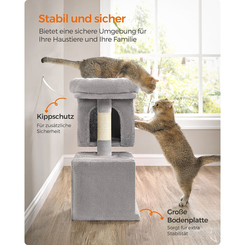 Rootz Cat Scratching Post - Cat Tree - Scratcher - Chipboard - Plush - Sisal - Prevents Tipping - Easy Assembly - Light Gray - 40cm x 30cm x 67cm