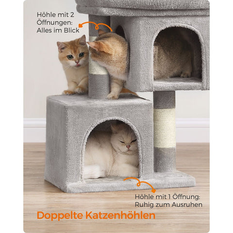 Rootz Cat Scratching Post - Cat Tree - Scratcher - Chipboard - Plush - Sisal - Prevents Tipping - Easy Assembly - Light Gray - 40cm x 30cm x 67cm