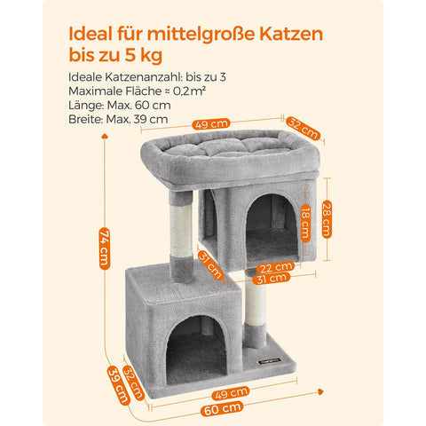 Rootz Cat Scratching Post - Cat Tree - Scratcher - Chipboard - Plush - Sisal - Prevents Tipping - Easy Assembly - 49cm x 32cm x 74cm