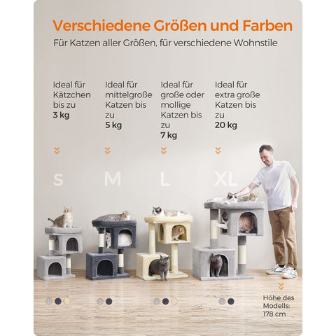 Rootz Cat Scratching Post - Cat Tree - Scratcher - Chipboard - Plush - Sisal - Prevents Tipping - Easy Assembly - 49cm x 32cm x 74cm