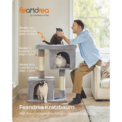 Rootz Cat Scratching Post - Cat Tree - Cat Furniture - Chipboard Construction - Plush Covering - Sisal Rope - 68cm x 48cm x 101cm