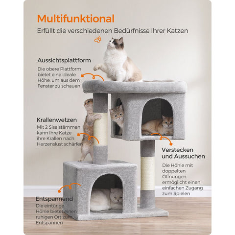 Rootz Scratching Post Cat Tree - Cat Tower - Climbing Frame - Chipboard - Plush - Sisal - 68cm x 48cm x 101cm