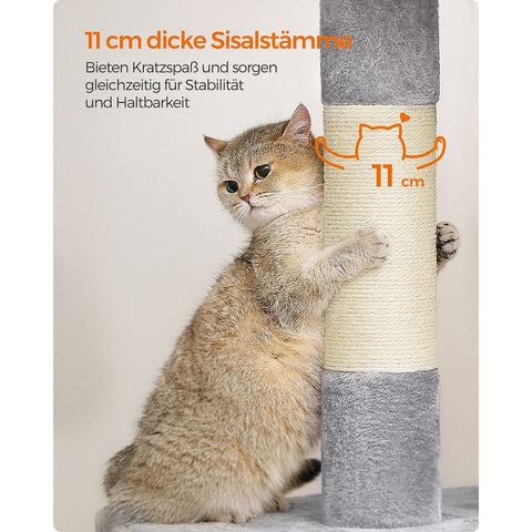 Rootz Scratching Post Cat Tree - Cat Tower - Climbing Frame - Chipboard - Plush - Sisal - 68cm x 48cm x 101cm