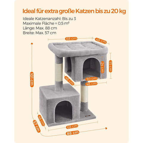 Rootz Cat Scratching Post - Cat Tree - Cat Furniture - Chipboard Construction - Plush Covering - Sisal Rope - 68cm x 48cm x 101cm
