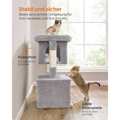 Rootz Cat Scratching Post - Cat Tree - Cat Furniture - Chipboard Construction - Plush Covering - Sisal Rope - 68cm x 48cm x 101cm