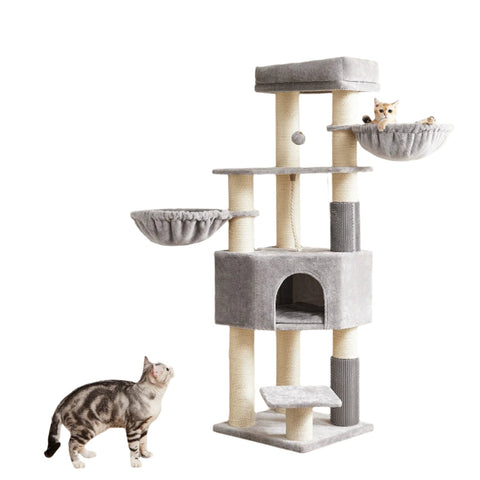 Rootz Cat Tree Scratching Post - Self-Heating Blankets - Kitty Condo - 50x50x160 cm - Supports Up to 5 Cats - Sisal & Plush