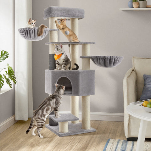 Rootz Cat Tree Scratching Post - Self-Heating Blankets - Kitty Condo - 50x50x160 cm - Supports Up to 5 Cats - Sisal & Plush