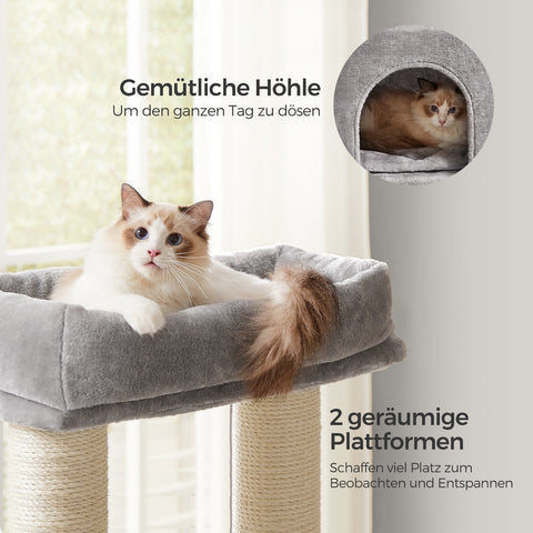 Rootz Cat Tree Scratching Post - Self-Heating Blankets - Kitty Condo - 50x50x160 cm - Supports Up to 5 Cats - Sisal & Plush